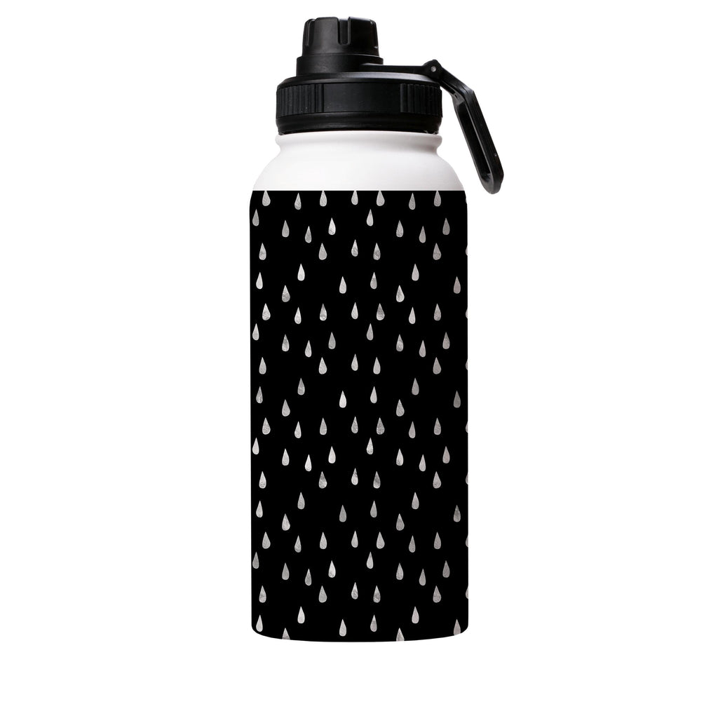 Water Bottles-Silver Drops Black Insulated Stainless Steel Water Bottle-32oz (945ml)-Sport cap-Insulated Steel Water Bottle Our insulated stainless steel bottle comes in 3 sizes- Small 12oz (350ml), Medium 18oz (530ml) and Large 32oz (945ml) . It comes with a leak proof cap Keeps water cool for 24 hours Also keeps things warm for up to 12 hours Choice of 3 lids ( Sport Cap, Handle Cap, Flip Cap ) for easy carrying Dishwasher Friendly Lightweight, durable and easy to carry Reusable, so it's safe 