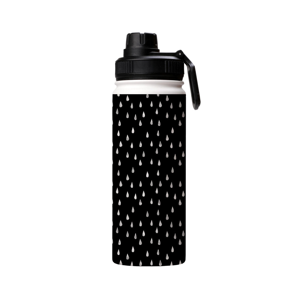 Water Bottles-Silver Drops Black Insulated Stainless Steel Water Bottle-18oz (530ml)-Sport cap-Insulated Steel Water Bottle Our insulated stainless steel bottle comes in 3 sizes- Small 12oz (350ml), Medium 18oz (530ml) and Large 32oz (945ml) . It comes with a leak proof cap Keeps water cool for 24 hours Also keeps things warm for up to 12 hours Choice of 3 lids ( Sport Cap, Handle Cap, Flip Cap ) for easy carrying Dishwasher Friendly Lightweight, durable and easy to carry Reusable, so it's safe 
