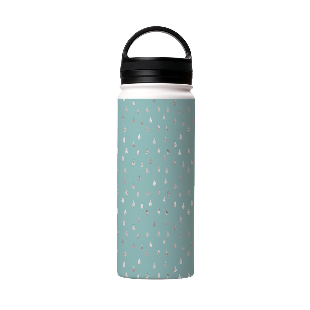 Water Bottles-Silver Drops Green Insulated Stainless Steel Water Bottle-18oz (530ml)-handle cap-Insulated Steel Water Bottle Our insulated stainless steel bottle comes in 3 sizes- Small 12oz (350ml), Medium 18oz (530ml) and Large 32oz (945ml) . It comes with a leak proof cap Keeps water cool for 24 hours Also keeps things warm for up to 12 hours Choice of 3 lids ( Sport Cap, Handle Cap, Flip Cap ) for easy carrying Dishwasher Friendly Lightweight, durable and easy to carry Reusable, so it's safe