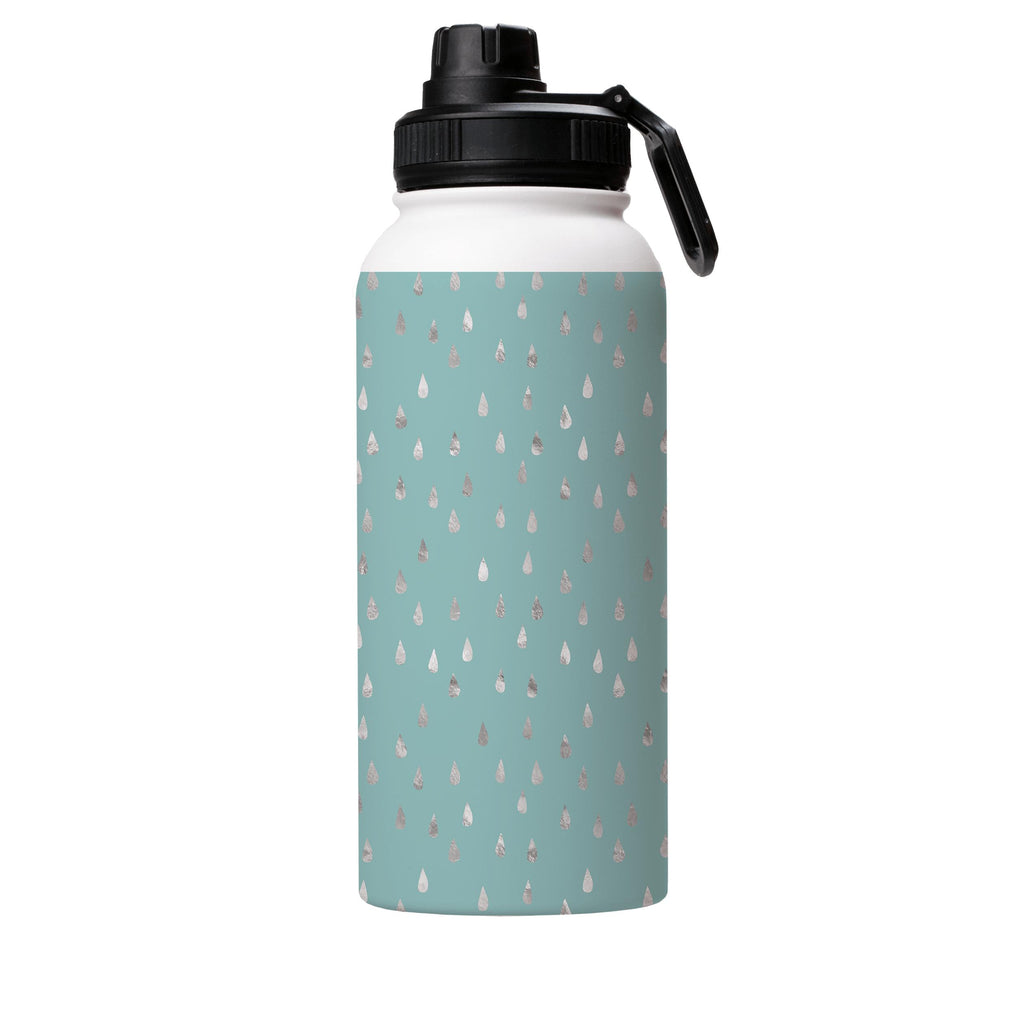 Water Bottles-Silver Drops Green Insulated Stainless Steel Water Bottle-32oz (945ml)-Sport cap-Insulated Steel Water Bottle Our insulated stainless steel bottle comes in 3 sizes- Small 12oz (350ml), Medium 18oz (530ml) and Large 32oz (945ml) . It comes with a leak proof cap Keeps water cool for 24 hours Also keeps things warm for up to 12 hours Choice of 3 lids ( Sport Cap, Handle Cap, Flip Cap ) for easy carrying Dishwasher Friendly Lightweight, durable and easy to carry Reusable, so it's safe 