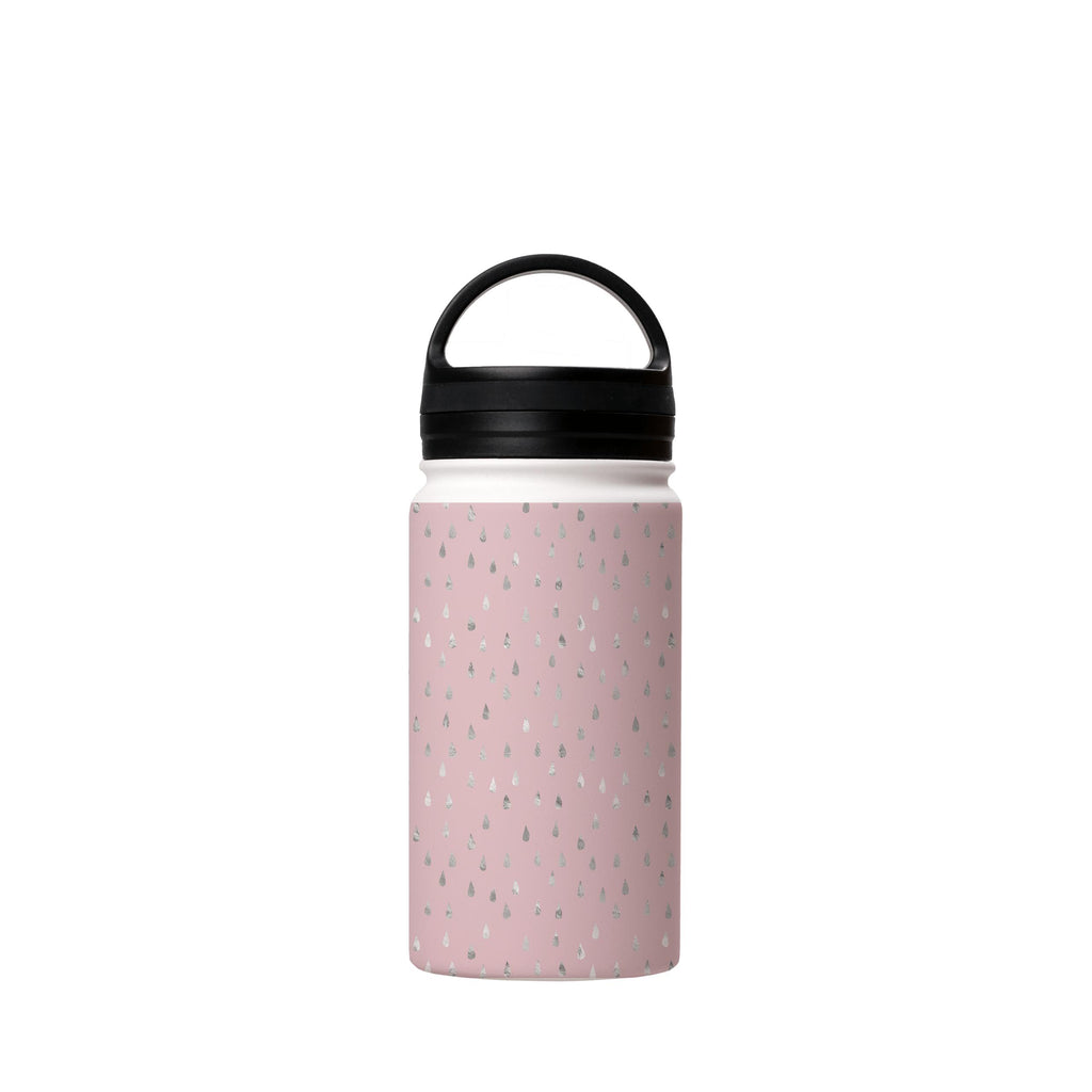 Water Bottles-Silver Drops Pink Insulated Stainless Steel Water Bottle-12oz (350ml)-handle cap-Insulated Steel Water Bottle Our insulated stainless steel bottle comes in 3 sizes- Small 12oz (350ml), Medium 18oz (530ml) and Large 32oz (945ml) . It comes with a leak proof cap Keeps water cool for 24 hours Also keeps things warm for up to 12 hours Choice of 3 lids ( Sport Cap, Handle Cap, Flip Cap ) for easy carrying Dishwasher Friendly Lightweight, durable and easy to carry Reusable, so it's safe 