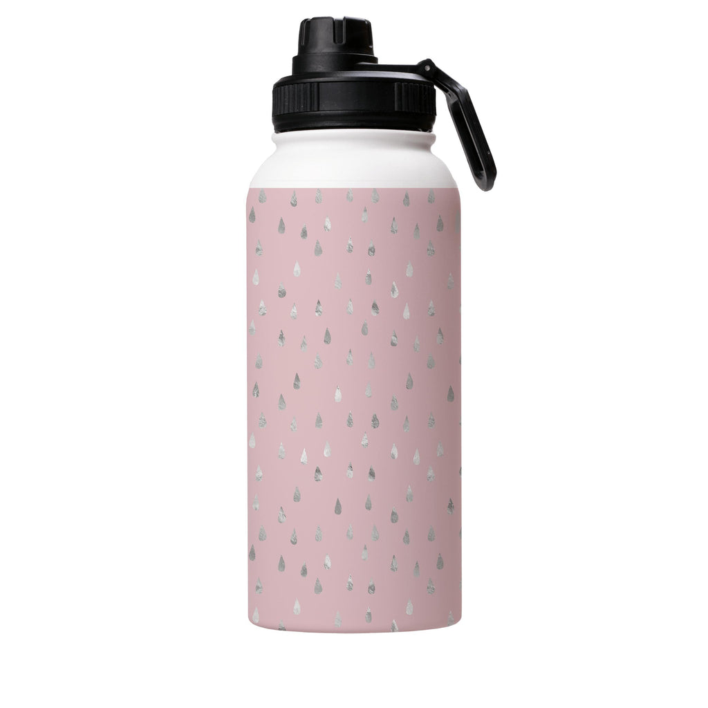 Water Bottles-Silver Drops Pink Insulated Stainless Steel Water Bottle-32oz (945ml)-Sport cap-Insulated Steel Water Bottle Our insulated stainless steel bottle comes in 3 sizes- Small 12oz (350ml), Medium 18oz (530ml) and Large 32oz (945ml) . It comes with a leak proof cap Keeps water cool for 24 hours Also keeps things warm for up to 12 hours Choice of 3 lids ( Sport Cap, Handle Cap, Flip Cap ) for easy carrying Dishwasher Friendly Lightweight, durable and easy to carry Reusable, so it's safe f