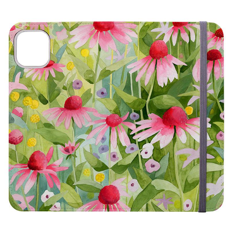Wallet phone case-Summer Echinacea By Bex Parkin-Vegan Leather Wallet Case Vegan leather. 3 slots for cards Fully printed exterior. Compatibility See drop down menu for options, please select the right case as we print to order.-Stringberry