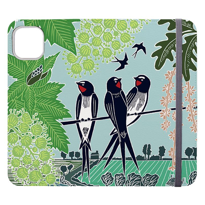 Étui téléphone portefeuille - Hirondelles par Kate Heiss - Étui portefeuille en cuir végétalien. Cuir végétalien. 3 emplacements pour cartes. Extérieur entièrement imprimé. Compatibilité : Consultez le menu déroulant pour les options, veuillez sélectionner le bon étui car nous imprimons sur commande.-Stringberry