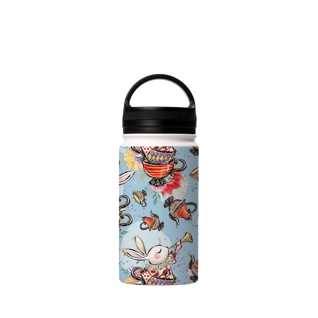 Water Bottles-Tea Party Insulated Stainless Steel Water Bottle-12oz (350ml)-handle cap-Insulated Steel Water Bottle Our insulated stainless steel bottle comes in 3 sizes- Small 12oz (350ml), Medium 18oz (530ml) and Large 32oz (945ml) . It comes with a leak proof cap Keeps water cool for 24 hours Also keeps things warm for up to 12 hours Choice of 3 lids ( Sport Cap, Handle Cap, Flip Cap ) for easy carrying Dishwasher Friendly Lightweight, durable and easy to carry Reusable, so it's safe for the 