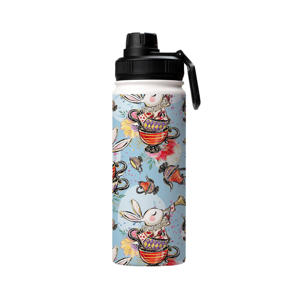 Water Bottles-Tea Party Insulated Stainless Steel Water Bottle-18oz (530ml)-Sport cap-Insulated Steel Water Bottle Our insulated stainless steel bottle comes in 3 sizes- Small 12oz (350ml), Medium 18oz (530ml) and Large 32oz (945ml) . It comes with a leak proof cap Keeps water cool for 24 hours Also keeps things warm for up to 12 hours Choice of 3 lids ( Sport Cap, Handle Cap, Flip Cap ) for easy carrying Dishwasher Friendly Lightweight, durable and easy to carry Reusable, so it's safe for the p