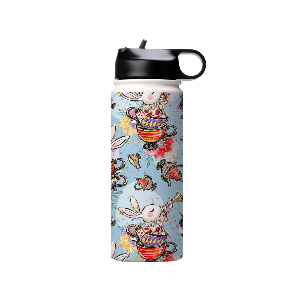 Water Bottles-Tea Party Insulated Stainless Steel Water Bottle-18oz (530ml)-Flip cap-Insulated Steel Water Bottle Our insulated stainless steel bottle comes in 3 sizes- Small 12oz (350ml), Medium 18oz (530ml) and Large 32oz (945ml) . It comes with a leak proof cap Keeps water cool for 24 hours Also keeps things warm for up to 12 hours Choice of 3 lids ( Sport Cap, Handle Cap, Flip Cap ) for easy carrying Dishwasher Friendly Lightweight, durable and easy to carry Reusable, so it's safe for the pl