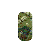 Vyne phone stand with a green botanical print featuring dragonflies and intricate floral patterns in a slim, rounded design.