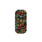 Verona phone stand with a vibrant, colorful floral pattern on a black background and rounded rectangular shape.