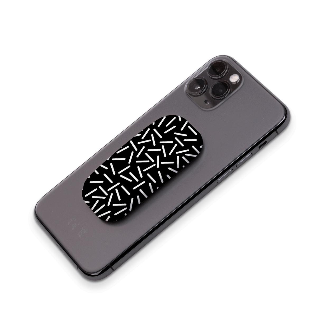 White Confetti Black Phone Stand