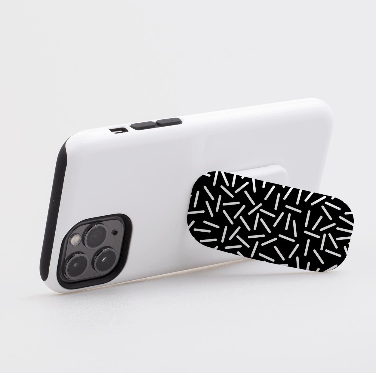White Confetti Black Phone Stand
