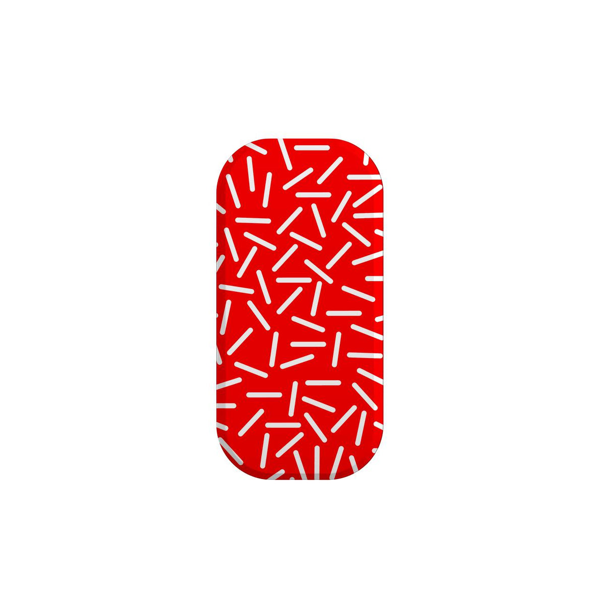 Rectangular red phone stand featuring a white confetti sprinkle pattern with a rounded edge design.