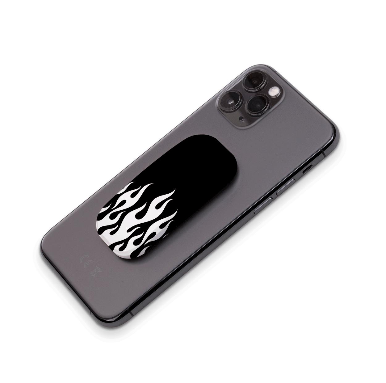 White Flames Black Phone Stand