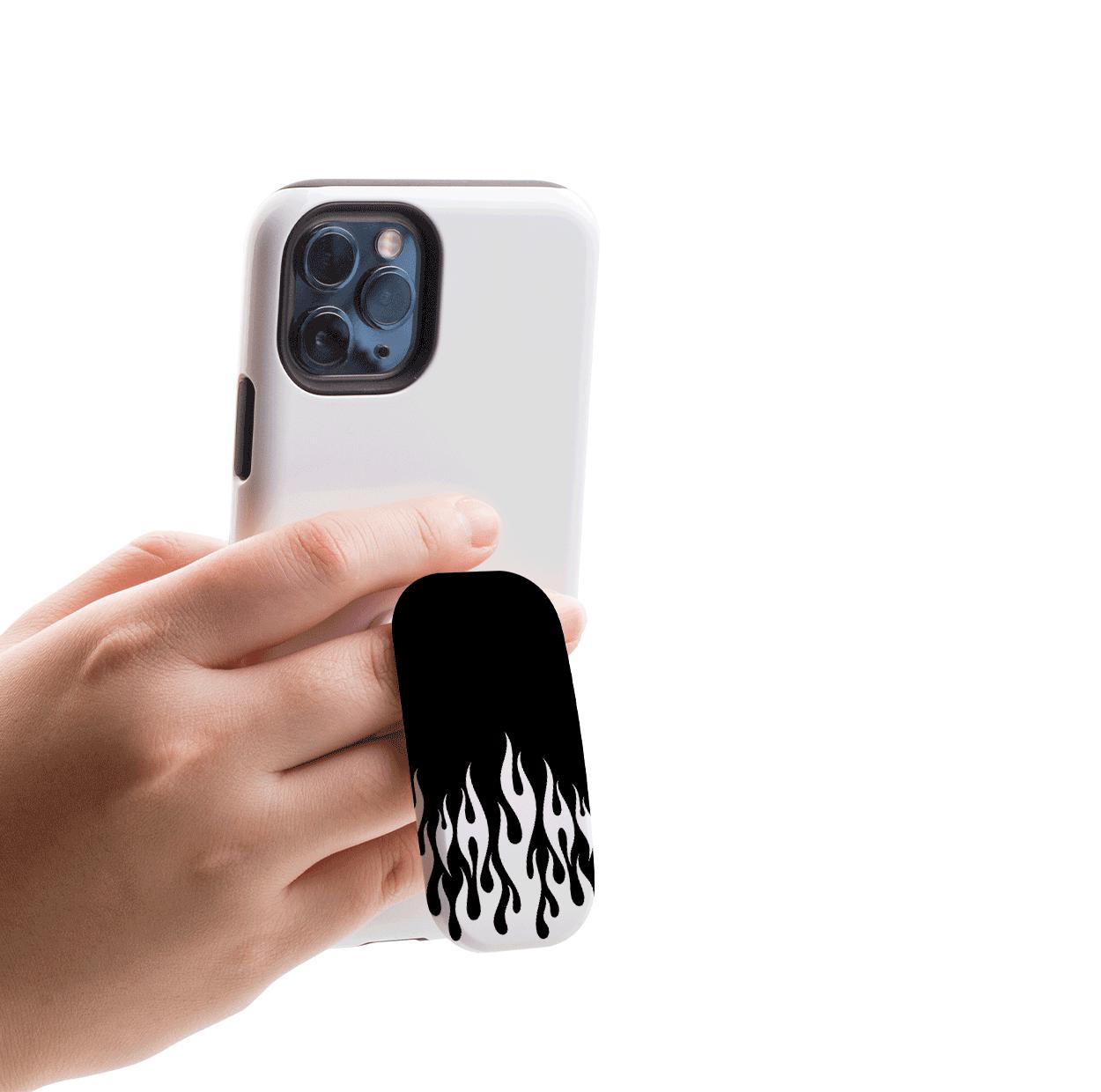 White Flames Black Phone Stand