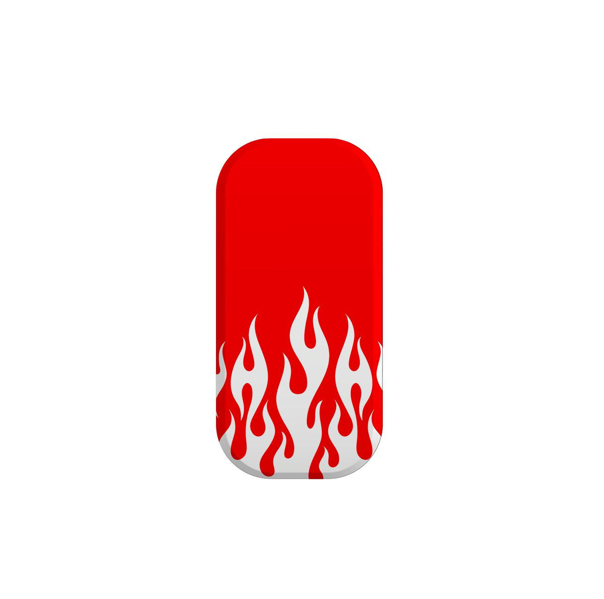 Red rectangular Flickit phone stand featuring a white flame pattern on a vibrant red background.