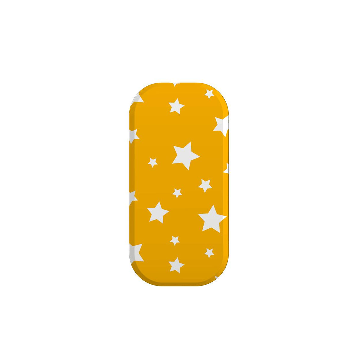 Supporto per telefono rettangolare di colore miele-giallo con motivo a stelle bianche e bordi arrotondati per una presa sicura e stilosa.