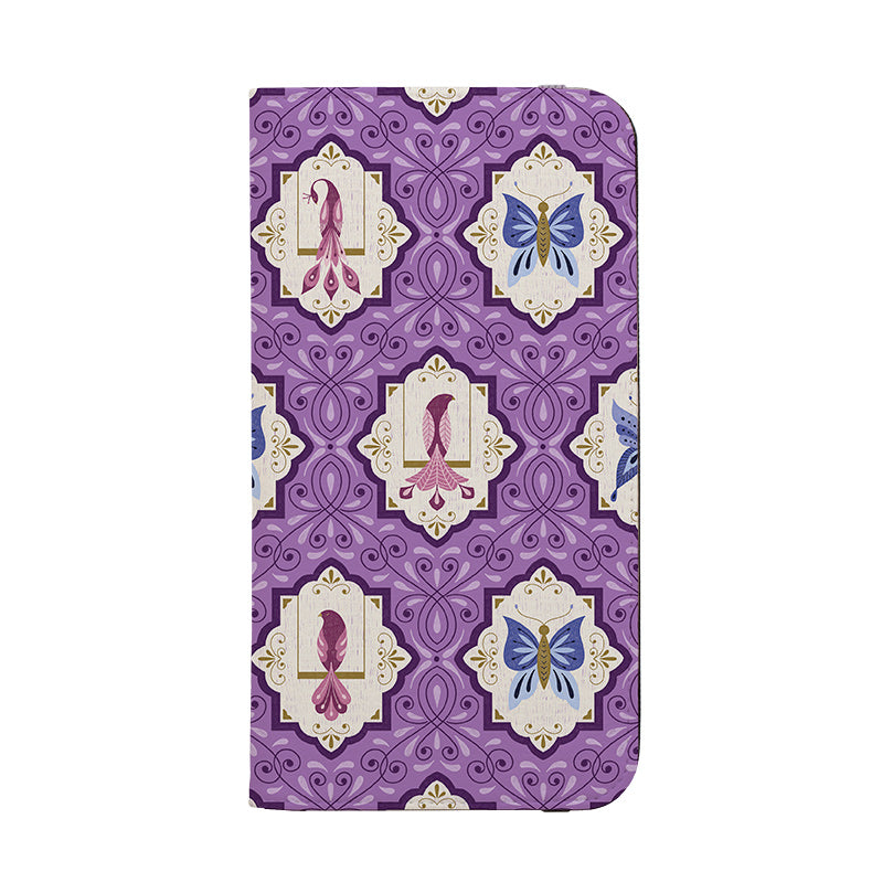 Wallet phone case-Wingframes Med Purple By Jenny Zemanek-Vegan Leather Wallet Case Vegan leather. 3 slots for cards Fully printed exterior. Compatibility See drop down menu for options, please select the right case as we print to order.-Stringberry