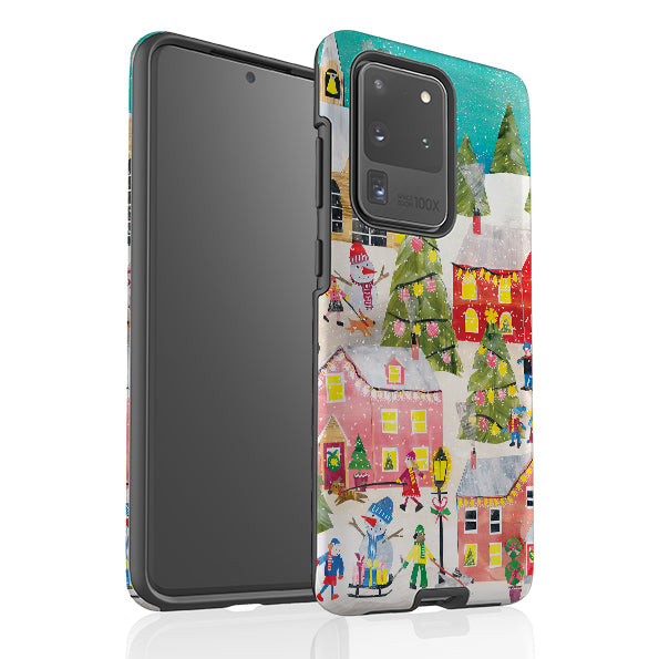 Samsung phone case-Winter Village By Tracey English-Product Details Raised bevel to protect screen from scratches. Impact resistant polycarbonate shell and shock absorbing inner TPU liner. Secure fit with design wrapping around side of the case and full access to ports. Compatible with Qi-standard wireless charging. Thickness 1/8 inch (3mm), weight 30g. Compatibility See drop down menu for options, please select the right case as we print to order.-Stringberry
