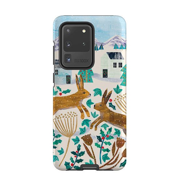 Samsung phone case-Xmas Hare By Tracey English-Product Details Raised bevel to protect screen from scratches. Impact resistant polycarbonate shell and shock absorbing inner TPU liner. Secure fit with design wrapping around side of the case and full access to ports. Compatible with Qi-standard wireless charging. Thickness 1/8 inch (3mm), weight 30g. Compatibility See drop down menu for options, please select the right case as we print to order.-Stringberry