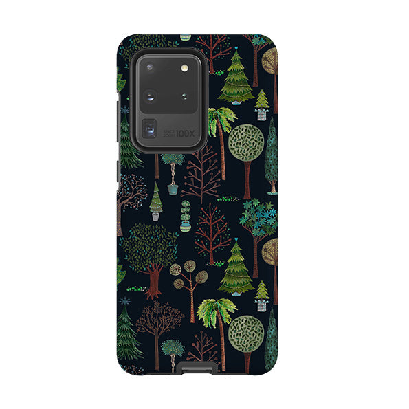 Samsung phone case-Xmas Trees Dark By Katherine Quinn-Product Details Raised bevel to protect screen from scratches. Impact resistant polycarbonate shell and shock absorbing inner TPU liner. Secure fit with design wrapping around side of the case and full access to ports. Compatible with Qi-standard wireless charging. Thickness 1/8 inch (3mm), weight 30g. Compatibility See drop down menu for options, please select the right case as we print to order.-Stringberry
