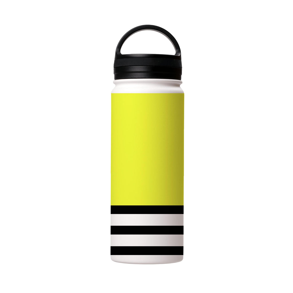 Water Bottles-Yellow And Stripes Insulated Stainless Steel Water Bottle-18oz (530ml)-handle cap-Insulated Steel Water Bottle Our insulated stainless steel bottle comes in 3 sizes- Small 12oz (350ml), Medium 18oz (530ml) and Large 32oz (945ml) . It comes with a leak proof cap Keeps water cool for 24 hours Also keeps things warm for up to 12 hours Choice of 3 lids ( Sport Cap, Handle Cap, Flip Cap ) for easy carrying Dishwasher Friendly Lightweight, durable and easy to carry Reusable, so it's safe