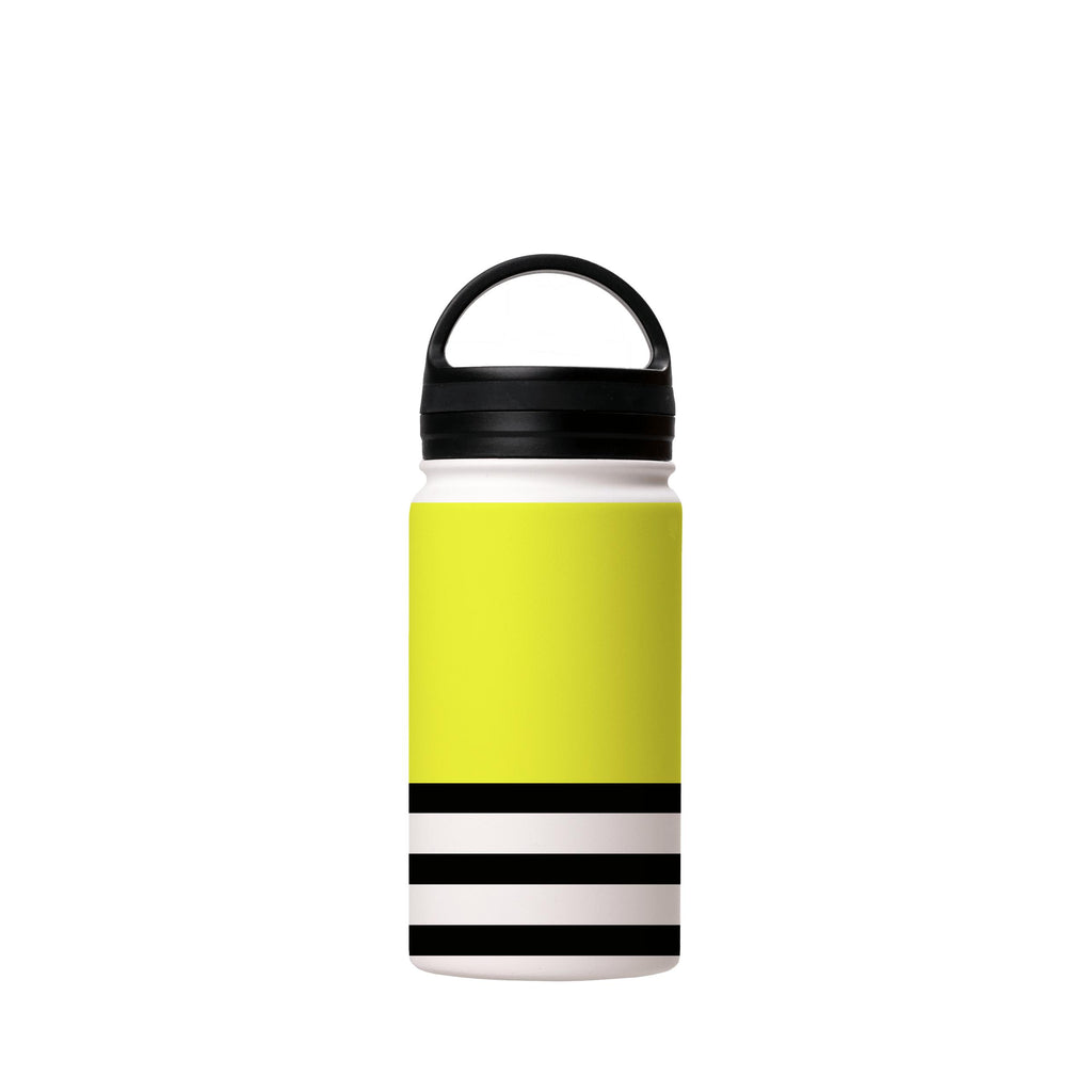 Water Bottles-Yellow And Stripes Insulated Stainless Steel Water Bottle-12oz (350ml)-handle cap-Insulated Steel Water Bottle Our insulated stainless steel bottle comes in 3 sizes- Small 12oz (350ml), Medium 18oz (530ml) and Large 32oz (945ml) . It comes with a leak proof cap Keeps water cool for 24 hours Also keeps things warm for up to 12 hours Choice of 3 lids ( Sport Cap, Handle Cap, Flip Cap ) for easy carrying Dishwasher Friendly Lightweight, durable and easy to carry Reusable, so it's safe