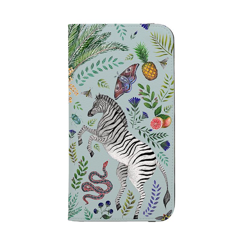 Handyhülle mit Brieftasche – Zebra Palmen von Catherine Rowe – Vegane Handyhülle mit Brieftasche. Veganes Leder, 3 Kartenfächer und vollständig bedruckte Außenseite. Kompatibilität: Siehe Dropdown-Menü für Optionen – bitte wählen Sie die passende Hülle, da wir nach Bestellung bedrucken. – Stringberry